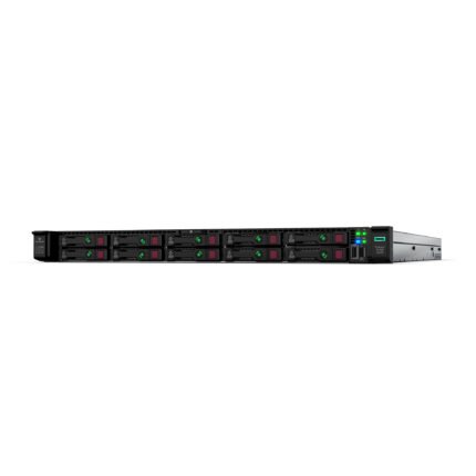 Front view of HPE ProLiant DL360 Gen10 10x2.5" server showing 10 small form factor drive bays in a compact 1U rackmount chassis.