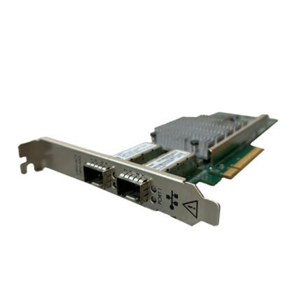 Side view of Broadcom BCM57810S network card showing dual 10Gbps SFP+ fiber ports.