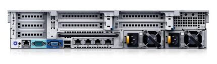 Rear view of Dell EMC PowerEdge R730 with dual power supplies and I/O ports